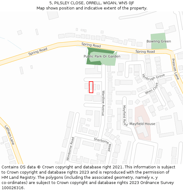 5, PILSLEY CLOSE, ORRELL, WIGAN, WN5 0JF: Location map and indicative extent of plot