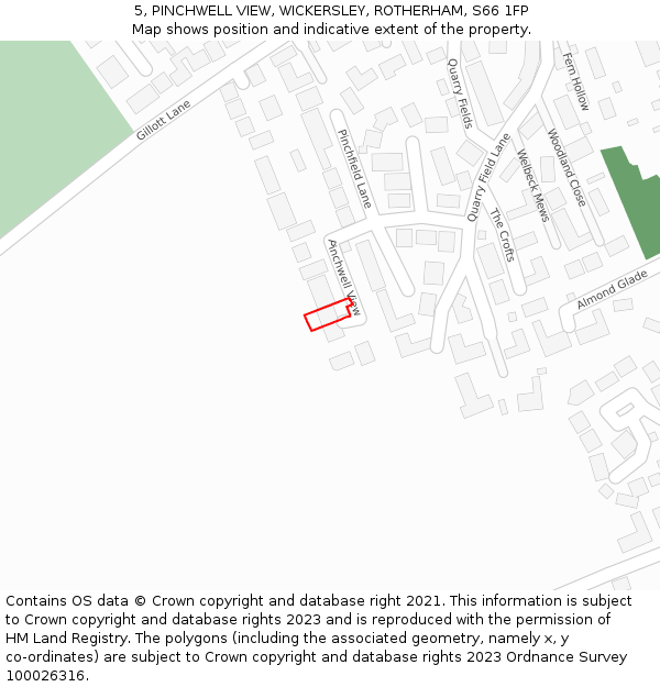 5, PINCHWELL VIEW, WICKERSLEY, ROTHERHAM, S66 1FP: Location map and indicative extent of plot