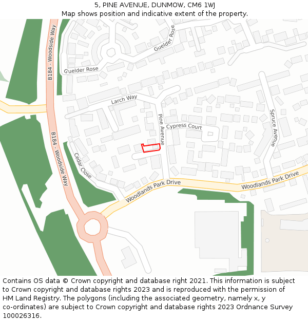 5, PINE AVENUE, DUNMOW, CM6 1WJ: Location map and indicative extent of plot