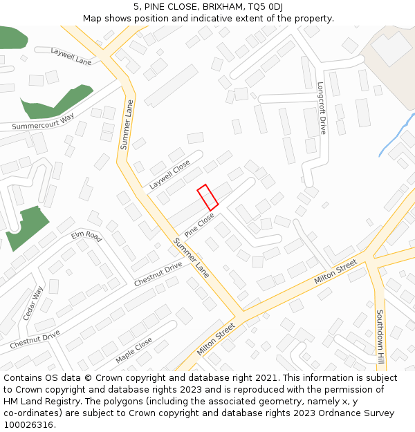 5, PINE CLOSE, BRIXHAM, TQ5 0DJ: Location map and indicative extent of plot