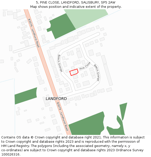 5, PINE CLOSE, LANDFORD, SALISBURY, SP5 2AW: Location map and indicative extent of plot