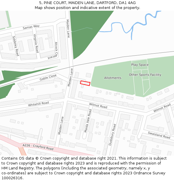 5, PINE COURT, MAIDEN LANE, DARTFORD, DA1 4AG: Location map and indicative extent of plot