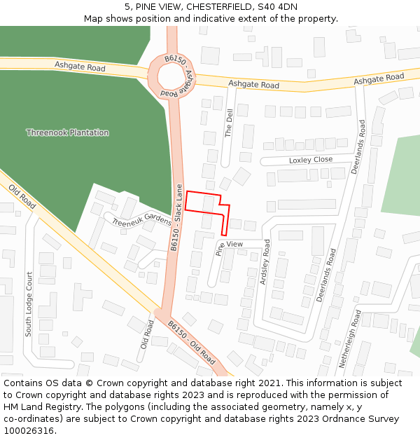 5, PINE VIEW, CHESTERFIELD, S40 4DN: Location map and indicative extent of plot