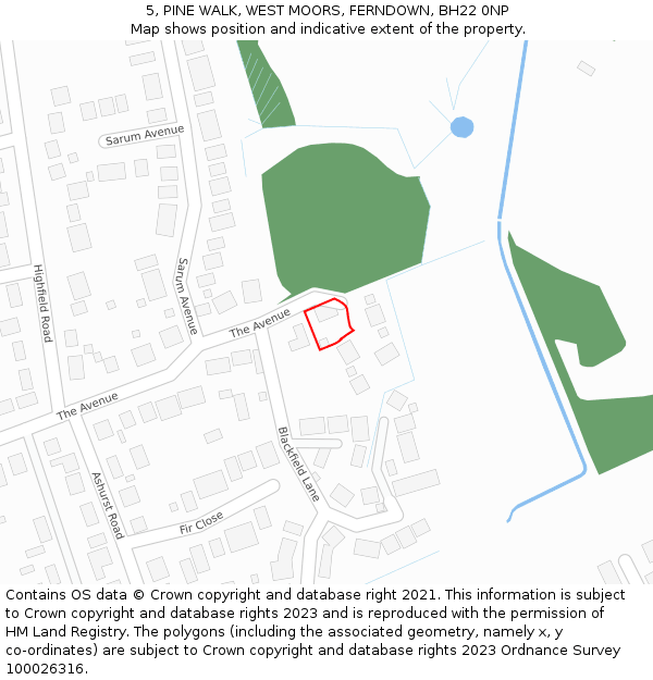 5, PINE WALK, WEST MOORS, FERNDOWN, BH22 0NP: Location map and indicative extent of plot