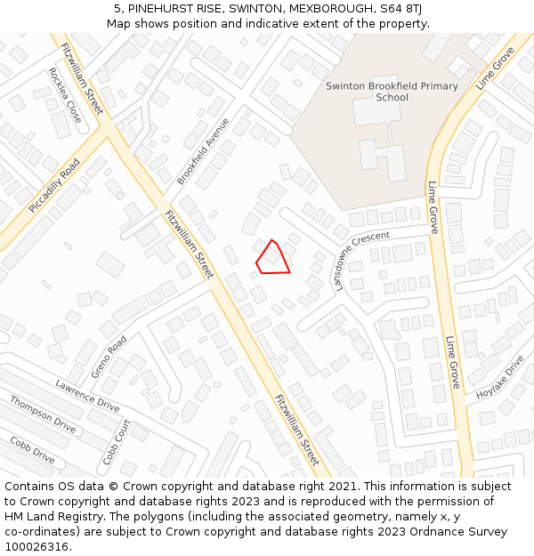 5, PINEHURST RISE, SWINTON, MEXBOROUGH, S64 8TJ: Location map and indicative extent of plot