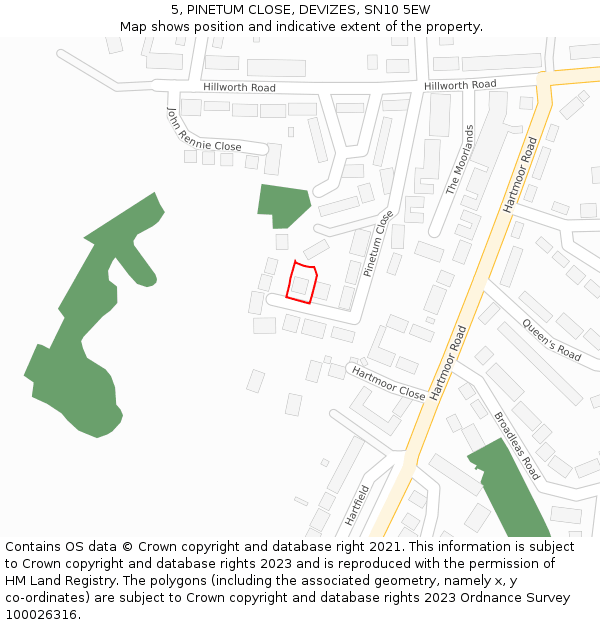 5, PINETUM CLOSE, DEVIZES, SN10 5EW: Location map and indicative extent of plot
