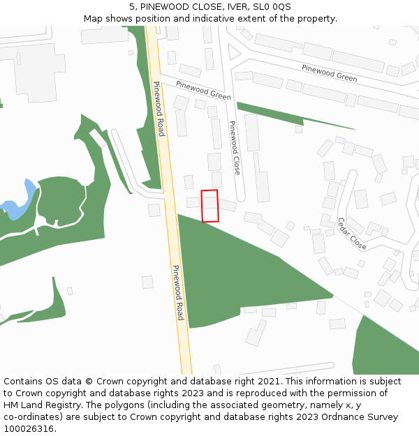 5, PINEWOOD CLOSE, IVER, SL0 0QS: Location map and indicative extent of plot