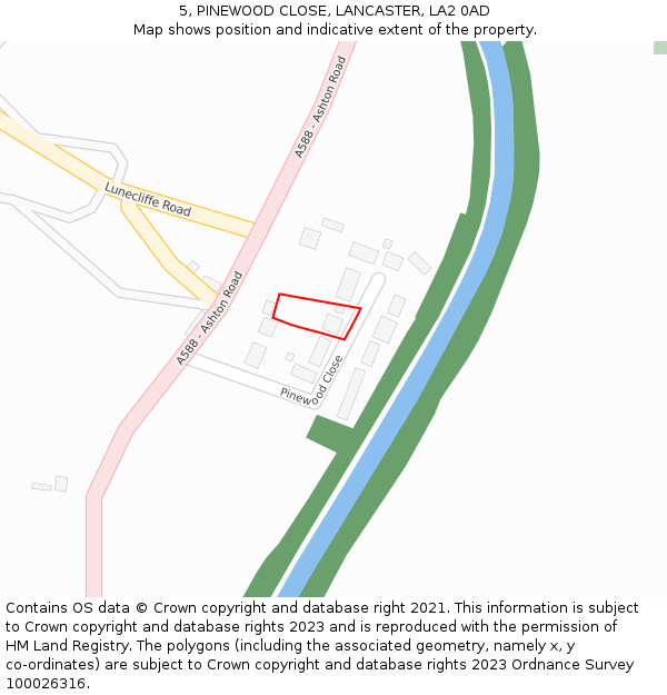 5, PINEWOOD CLOSE, LANCASTER, LA2 0AD: Location map and indicative extent of plot