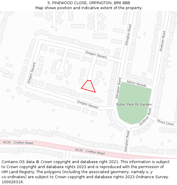 5, PINEWOOD CLOSE, ORPINGTON, BR6 8BB: Location map and indicative extent of plot