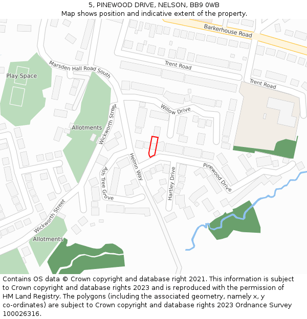5, PINEWOOD DRIVE, NELSON, BB9 0WB: Location map and indicative extent of plot