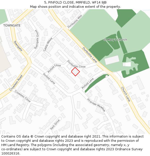 5, PINFOLD CLOSE, MIRFIELD, WF14 9JB: Location map and indicative extent of plot