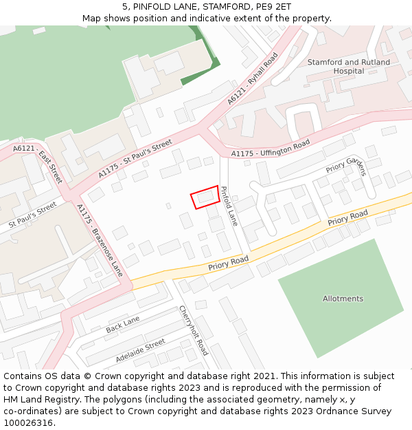 5, PINFOLD LANE, STAMFORD, PE9 2ET: Location map and indicative extent of plot