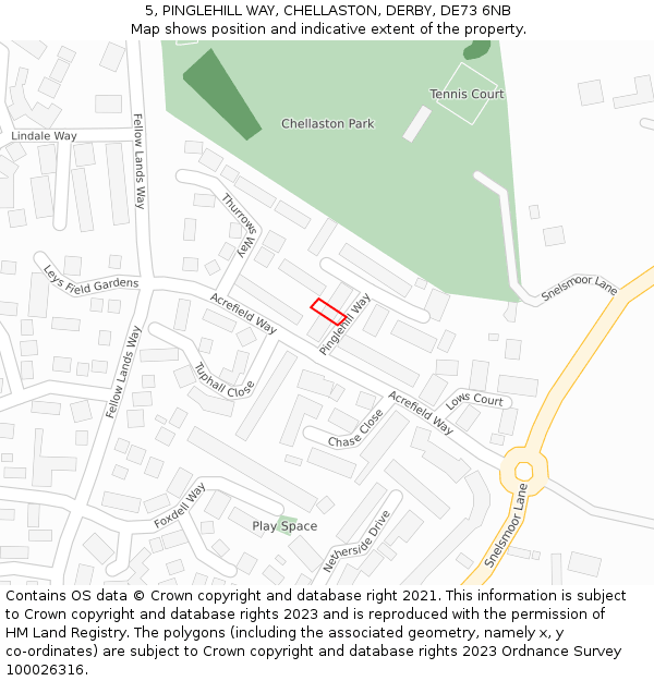 5, PINGLEHILL WAY, CHELLASTON, DERBY, DE73 6NB: Location map and indicative extent of plot
