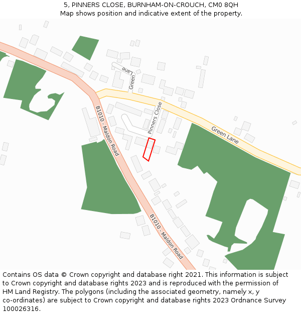 5, PINNERS CLOSE, BURNHAM-ON-CROUCH, CM0 8QH: Location map and indicative extent of plot