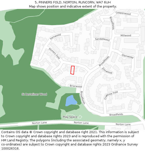 5, PINNERS FOLD, NORTON, RUNCORN, WA7 6UH: Location map and indicative extent of plot