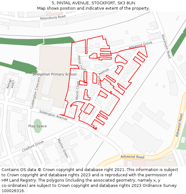 5, PINTAIL AVENUE, STOCKPORT, SK3 8UN: Location map and indicative extent of plot