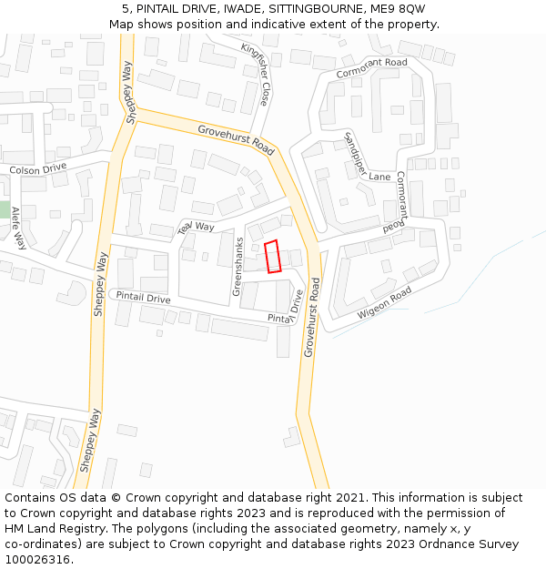 5, PINTAIL DRIVE, IWADE, SITTINGBOURNE, ME9 8QW: Location map and indicative extent of plot