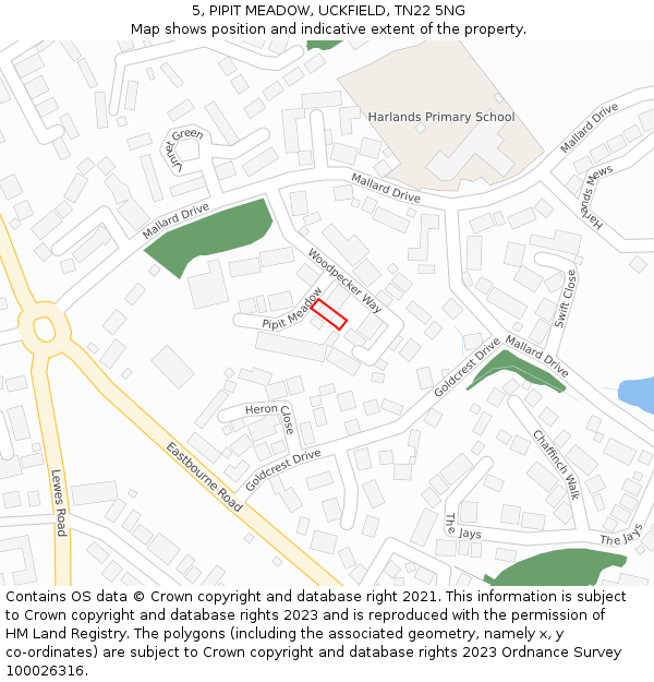 5, PIPIT MEADOW, UCKFIELD, TN22 5NG: Location map and indicative extent of plot