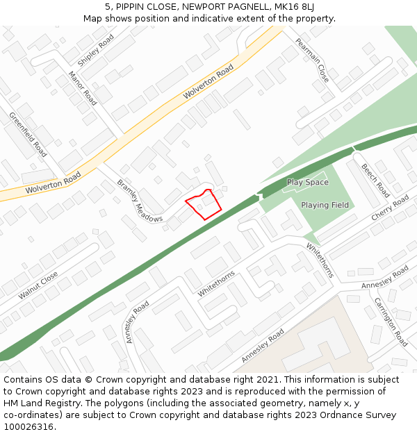 5, PIPPIN CLOSE, NEWPORT PAGNELL, MK16 8LJ: Location map and indicative extent of plot