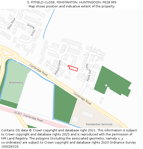 5, PITFIELD CLOSE, FENSTANTON, HUNTINGDON, PE28 9FE: Location map and indicative extent of plot