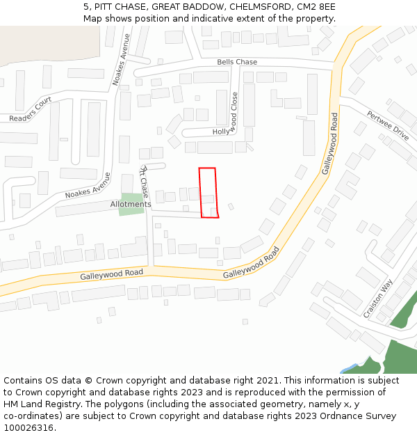 5, PITT CHASE, GREAT BADDOW, CHELMSFORD, CM2 8EE: Location map and indicative extent of plot