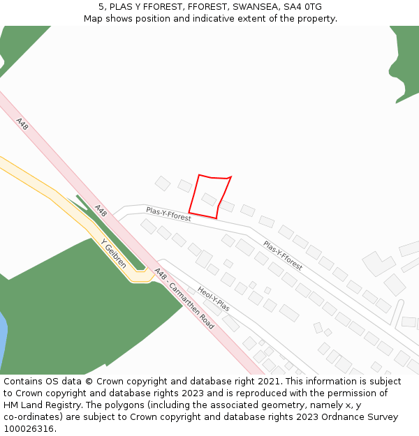 5, PLAS Y FFOREST, FFOREST, SWANSEA, SA4 0TG: Location map and indicative extent of plot