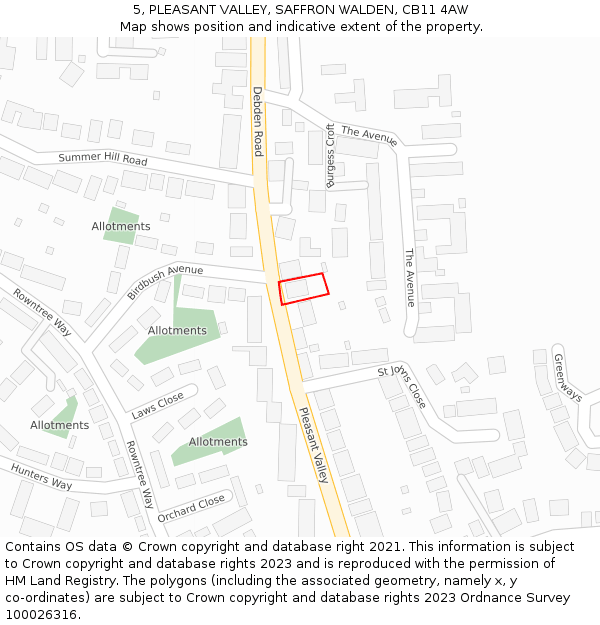 5, PLEASANT VALLEY, SAFFRON WALDEN, CB11 4AW: Location map and indicative extent of plot