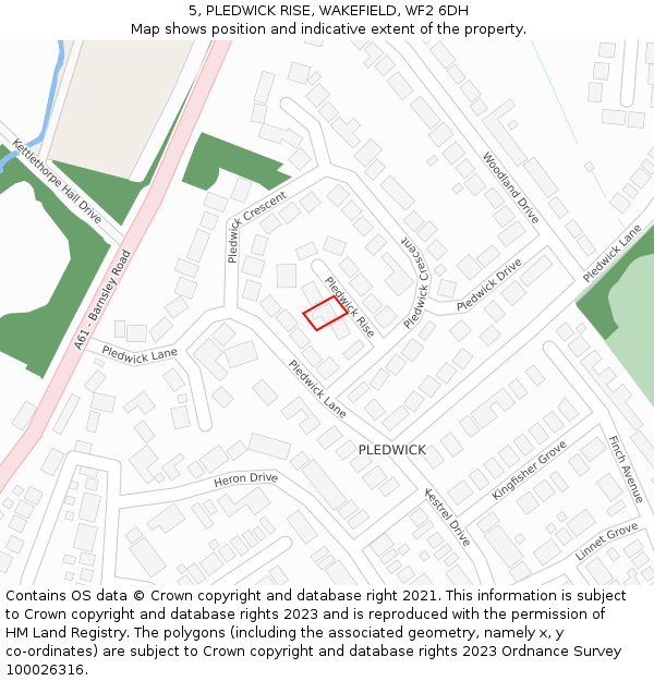 5, PLEDWICK RISE, WAKEFIELD, WF2 6DH: Location map and indicative extent of plot