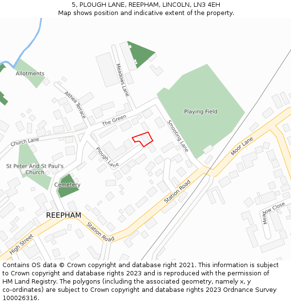 5, PLOUGH LANE, REEPHAM, LINCOLN, LN3 4EH: Location map and indicative extent of plot