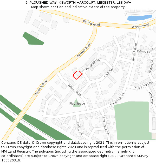 5, PLOUGHED WAY, KIBWORTH HARCOURT, LEICESTER, LE8 0WH: Location map and indicative extent of plot