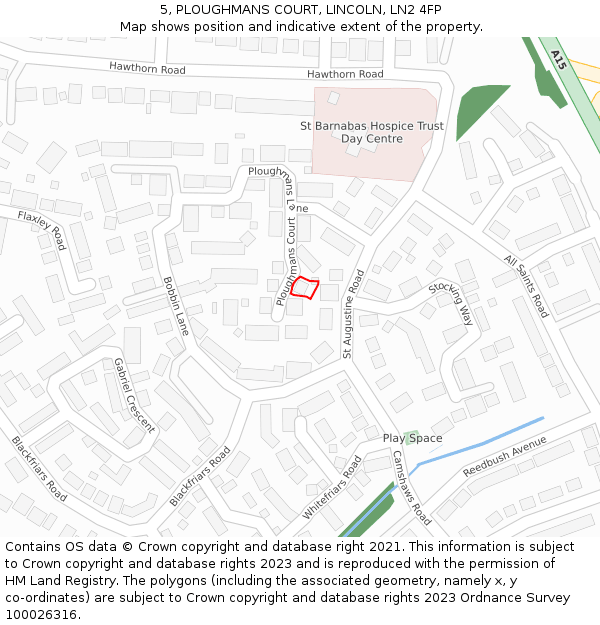 5, PLOUGHMANS COURT, LINCOLN, LN2 4FP: Location map and indicative extent of plot