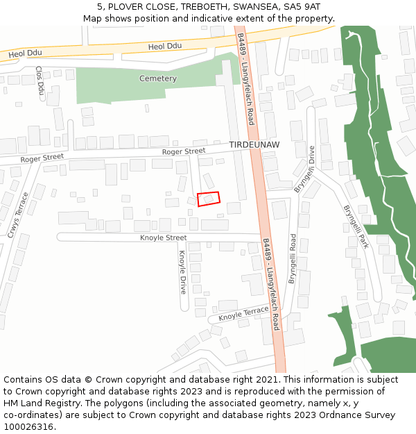 5, PLOVER CLOSE, TREBOETH, SWANSEA, SA5 9AT: Location map and indicative extent of plot
