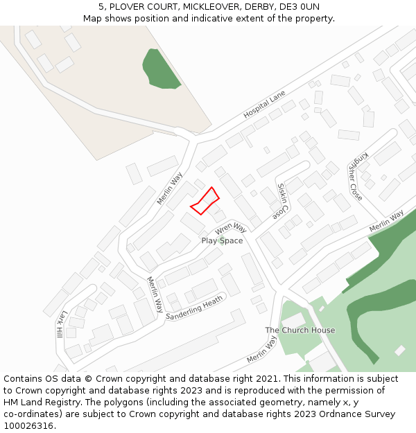 5, PLOVER COURT, MICKLEOVER, DERBY, DE3 0UN: Location map and indicative extent of plot