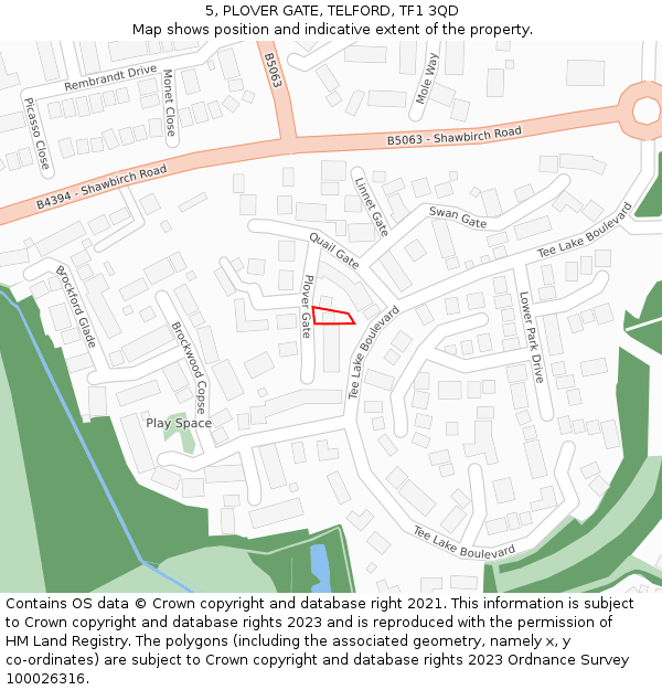 5, PLOVER GATE, TELFORD, TF1 3QD: Location map and indicative extent of plot