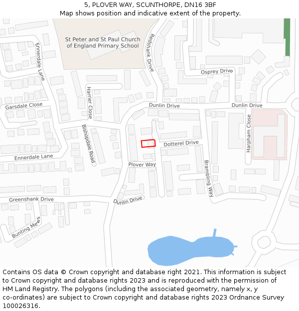 5, PLOVER WAY, SCUNTHORPE, DN16 3BF: Location map and indicative extent of plot