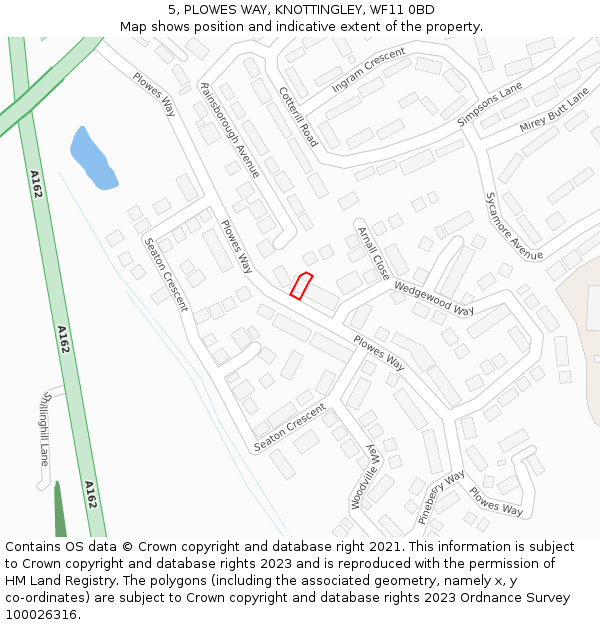 5, PLOWES WAY, KNOTTINGLEY, WF11 0BD: Location map and indicative extent of plot