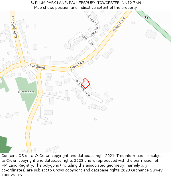 5, PLUM PARK LANE, PAULERSPURY, TOWCESTER, NN12 7NN: Location map and indicative extent of plot