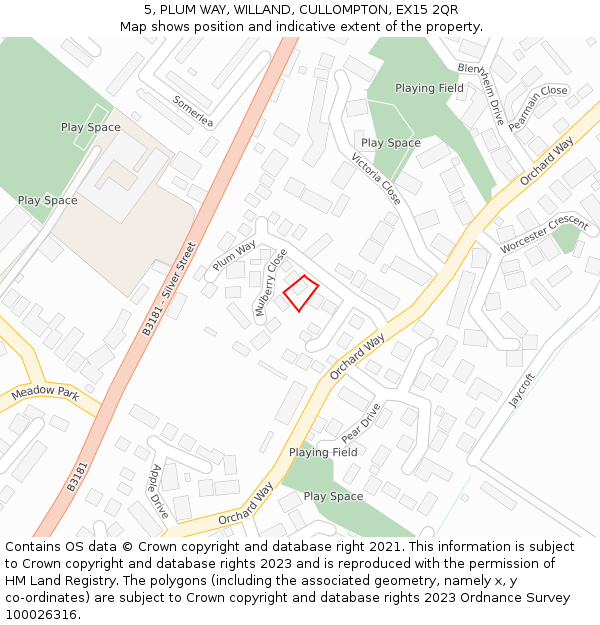 5, PLUM WAY, WILLAND, CULLOMPTON, EX15 2QR: Location map and indicative extent of plot