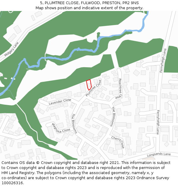 5, PLUMTREE CLOSE, FULWOOD, PRESTON, PR2 9NS: Location map and indicative extent of plot
