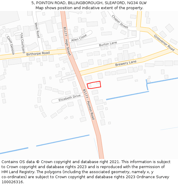 5, POINTON ROAD, BILLINGBOROUGH, SLEAFORD, NG34 0LW: Location map and indicative extent of plot