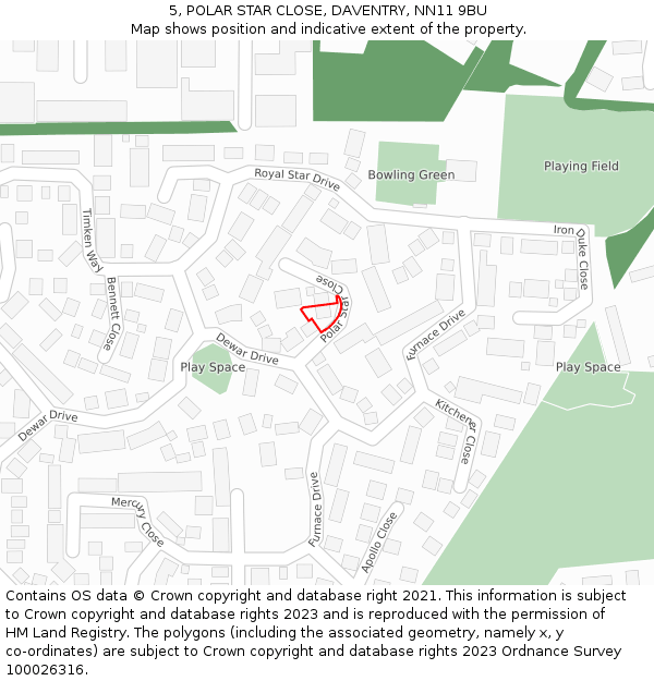 5, POLAR STAR CLOSE, DAVENTRY, NN11 9BU: Location map and indicative extent of plot