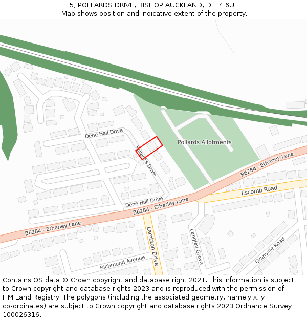 5, POLLARDS DRIVE, BISHOP AUCKLAND, DL14 6UE: Location map and indicative extent of plot