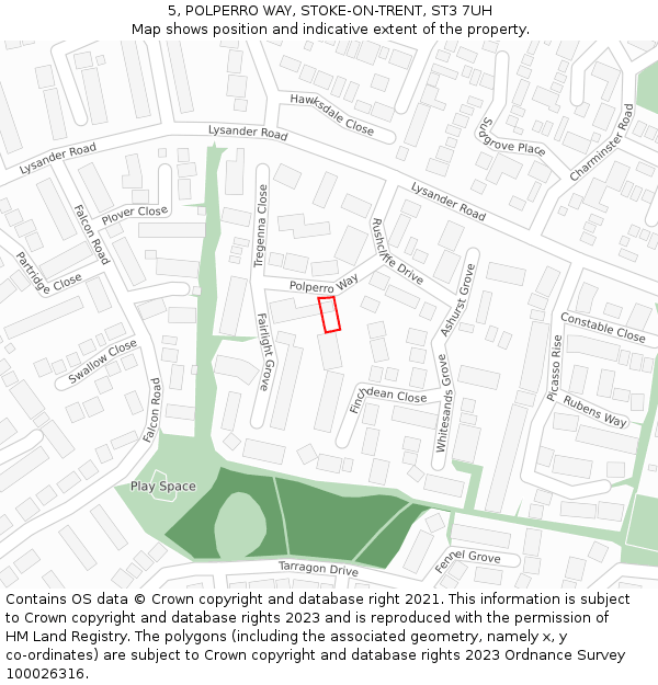 5, POLPERRO WAY, STOKE-ON-TRENT, ST3 7UH: Location map and indicative extent of plot