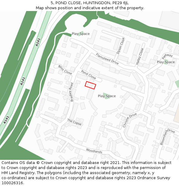 5, POND CLOSE, HUNTINGDON, PE29 6JL: Location map and indicative extent of plot