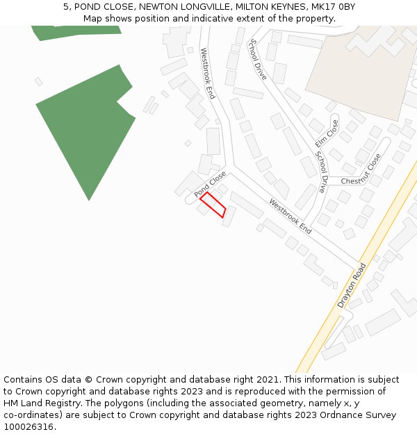 5, POND CLOSE, NEWTON LONGVILLE, MILTON KEYNES, MK17 0BY: Location map and indicative extent of plot