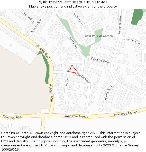 5, POND DRIVE, SITTINGBOURNE, ME10 4QF: Location map and indicative extent of plot