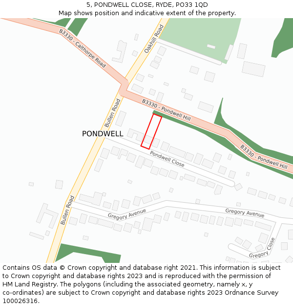 5, PONDWELL CLOSE, RYDE, PO33 1QD: Location map and indicative extent of plot