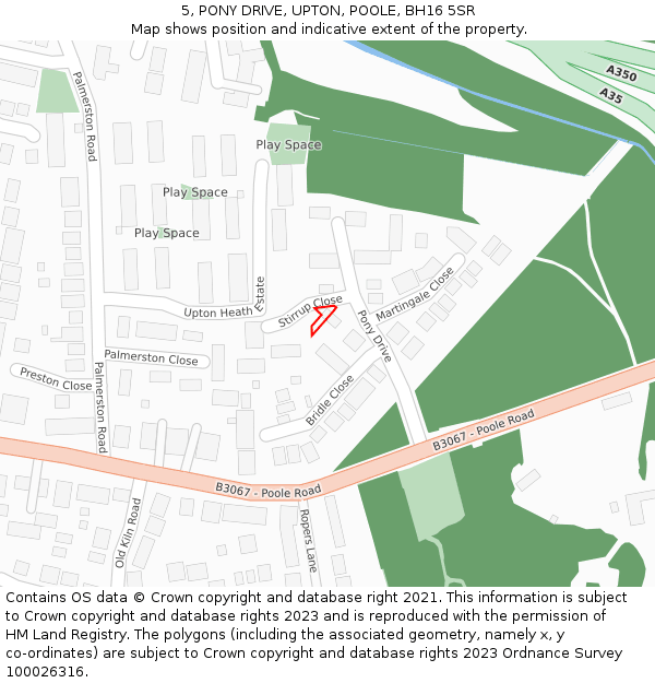 5, PONY DRIVE, UPTON, POOLE, BH16 5SR: Location map and indicative extent of plot