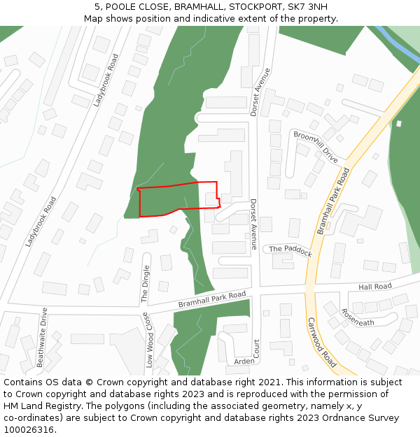 5, POOLE CLOSE, BRAMHALL, STOCKPORT, SK7 3NH: Location map and indicative extent of plot