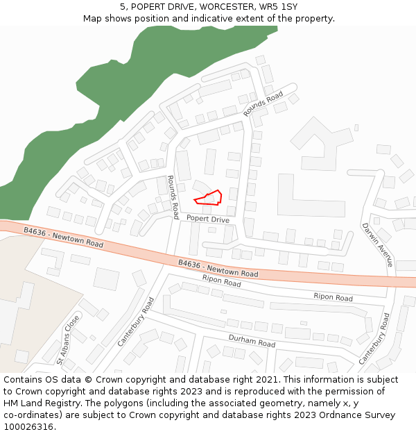 5, POPERT DRIVE, WORCESTER, WR5 1SY: Location map and indicative extent of plot